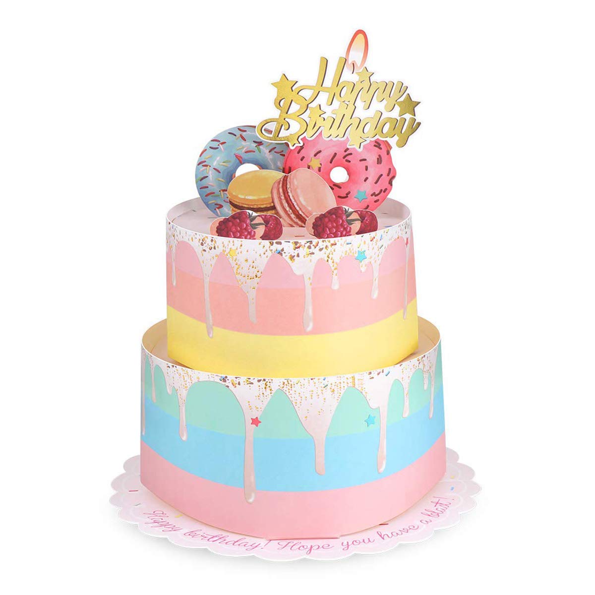 Partykindom Happy Birthday Cards Double Layers Donut Cake 3d Pop Up Birthday Cards For Women And Kids Gold Embellishments With Colorful Macaron Grapes Donut Design Buy Online In Jamaica At Jamaica Desertcart Com Productid