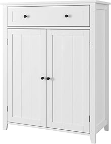 Homfa Armario Baño Suelo Mueble Cocina Almacenaje Mueble Auxiliar para Salón Dormitorio Comedor con 2 Puertas 1 Cajón Blanco 80x35x100cm 