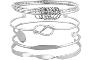 FUNOJOY Gold Bangle Bracelets Set for Women Girls, Multi Layer Stackable Cuff Bracelets, Boho Open Adjustable Bangle Jewelry Gift for Her