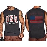 4th of July American Flag Patriotic Tank Top Shirts Mens Air Force Flyover Muscle Sleeveless Graphic Gym Workout Shirt