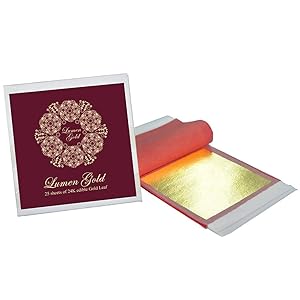24K Edible Gold Leaf 25 Sheets 8 x 8 cm (3.15x3.15 inches) Pure Genuine Gold Foil for Desserts, Edible Cake Decors, Cooking, Spa, Facials, Art & Crafts, Gilding, Wines and More