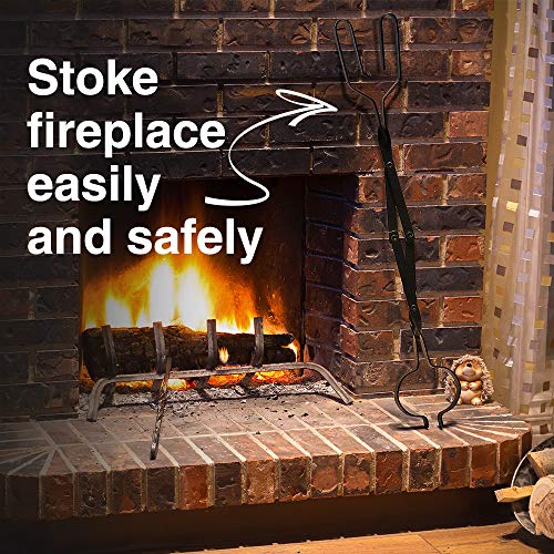 Syntrific 26 Inch Fireplace Tongs Log Claw Grabber Large Fire Tong Tool for Easily and Safely Moving Firewood Reinforced Wrought Iron for Extra Strength Rust Resistant Finish Fireplace Tongs for Indo - Thumbnail 2