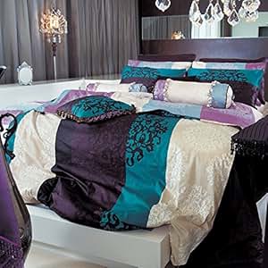 Amazon.com: 820TC Black Damask Turquoise & Purple Duvet