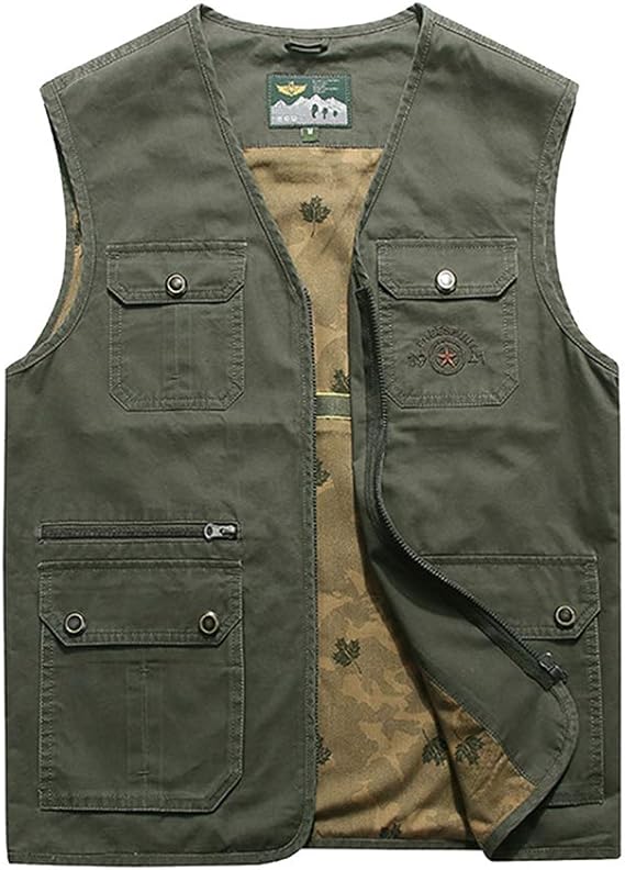 Mens Outdoor VNeck Fishing Vest Sightseeing Waistcoat Workwear Utility