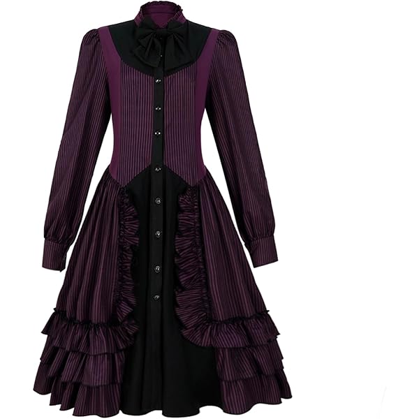 Amazon.com: Mambabacosp Vintage Women's Gothic Black Purple Contrast Color  Dress Long Sleeve Ruffle Dress With Bowknot (US, Alpha, Small, Regular,  Regular, Black+Purple) : Clothing, Shoes & Jewelry