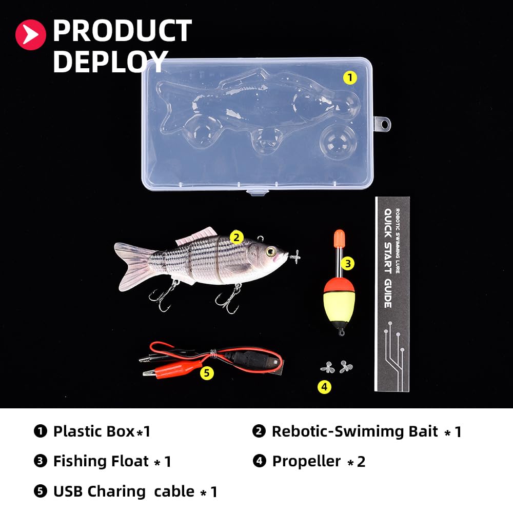 watalure Robotic Swimming Fishing Electric Lures 5.12in USB Rechargeable LED Light 4-Segement Wobbler Multi Jointed Swimbaits Hard Lures Fishing Tackle