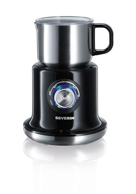 SEVERIN Milchaufschäumer, Erwärmen (Bis zu 700 ml), Aufschäumen (Bis zu 350 ml), Induktion, SM 9688, Edelstahl/Schwarz
