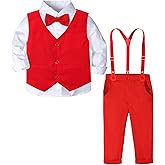 A&J DESIGN Toddler Boys Formal Clothes with Suspender Baby Wedding Outfit Kids Dress Suit Set