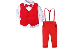 A&J DESIGN Toddler Boys Formal Clothes with Suspender Baby Wedding Outfit Kids Dress Suit Set