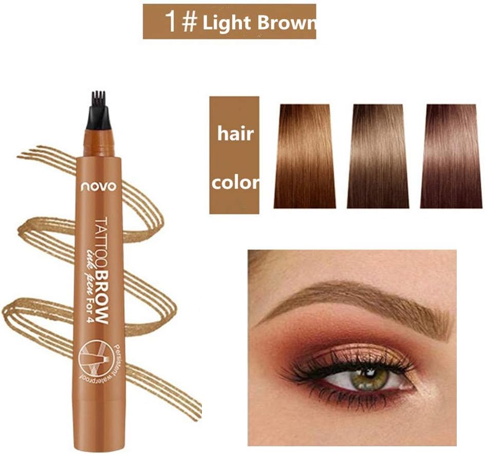 Waterproof Tattoo Eyebrow Pencil, Four-Tip Liquid Eyebrow Pencil, Quick-Drying, Long-Lasting Waterproof Makeup Pencil (Light Brown)
