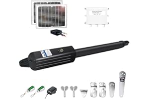 TOPENS A8S Automatic Solar Gate Opener for Heavy Duty Single Swing Gate Up to 18ft, Single Swing Gate Operator Battery Powered with Remote Control Kit Gate Motor Solar Panel Included