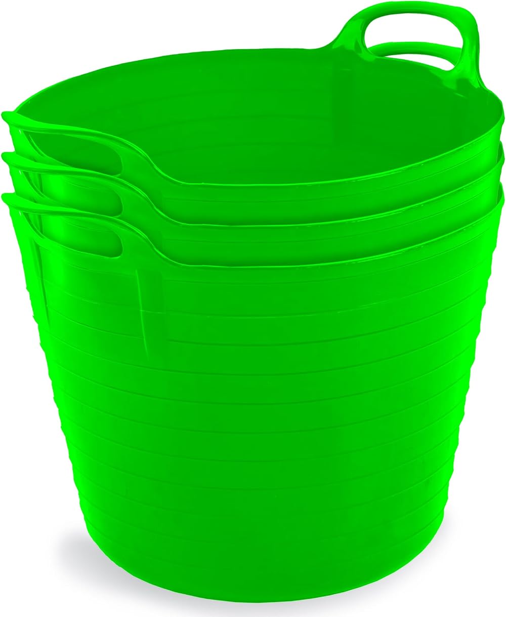 Neat 42L Flexi Tubs Pack of 3 Lime Green with Handles Durable LDPE