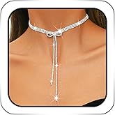 ACEDRE Rhinestone Bow Necklace Silver Bow Tie Diamond Choker Jewelry for Women