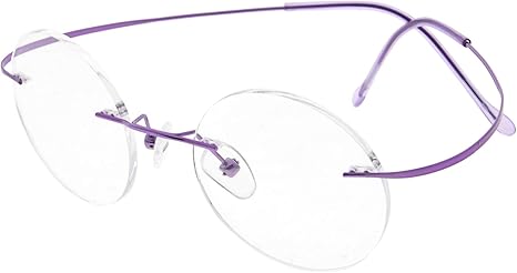 purple rimless eyeglasses