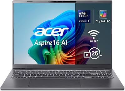 Aspire 16 AI Copilot+ A16-52M, portátil IPS Full HD de 16" (Intel Core Ultra 7 258V, 32 GB RAM, 512 GB SSD, GPU Intel ARC 140V, Windows 11 Home), ferro, teclado QWERTY espanhol