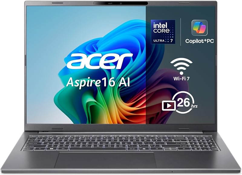 Aspire 16 AI Copilot+ PC, Portátil 16", Core Ultra 7, 32GB RAM, 512GB SSD