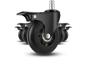 W B D WEIBIDA Office Chair Wheels with Brake, 3 Inch PU Replacement Caster, Heavy Duty Universal Wheel for Work, Desk and Gaming Chair Safe for All Floors Set of 5