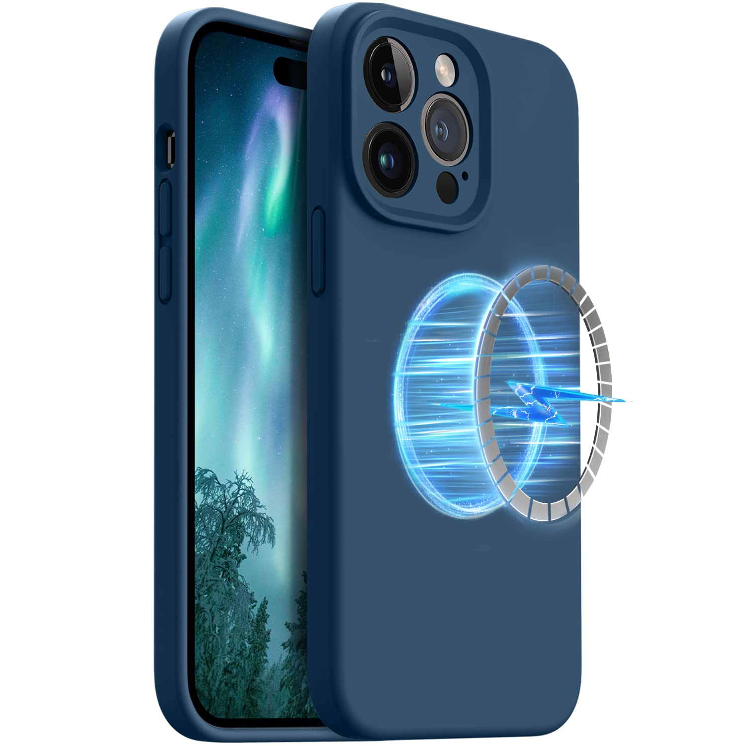 OTOFLY Designed for iPhone 14 Pro Max Case, Magnetic Liquid Silicone Case, Upgraded Camera Protection, 6.7 inch (Storm Blue)