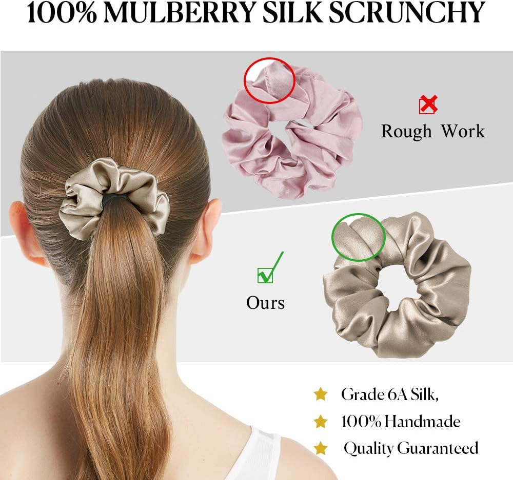 LILYSILK Women's 100% Silk Hair Scrunchies Ladies Elastic Hair Tie Bobbles Ponytail Holders for All Hair Type and Conditions and Preventing Hair Frizz Breakage Loss,Taupe 2pcs - Image 4