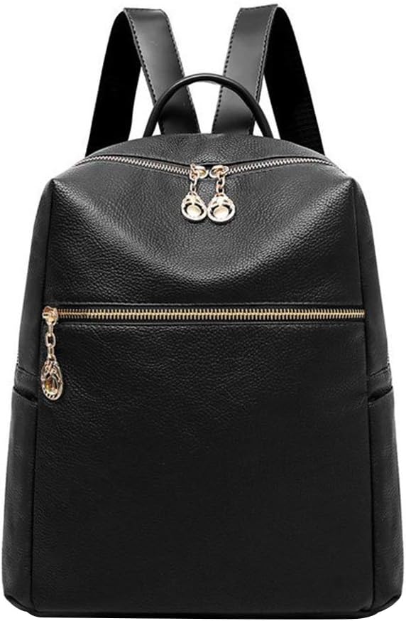 Retro Solid Color Faux Leather Women's Travel Casual Backpack Shoulders Bag - Black