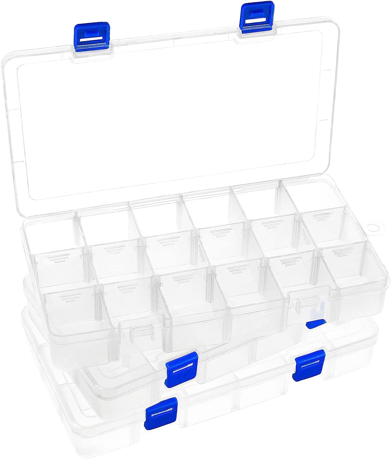 DARUITE 18 Grids Craft Storage Boxes with Compartments, Plastic Bead Storage Box,Storage Organiser with Lid for Beads Earring Fishing Hook Small Accessories(3 PCS)