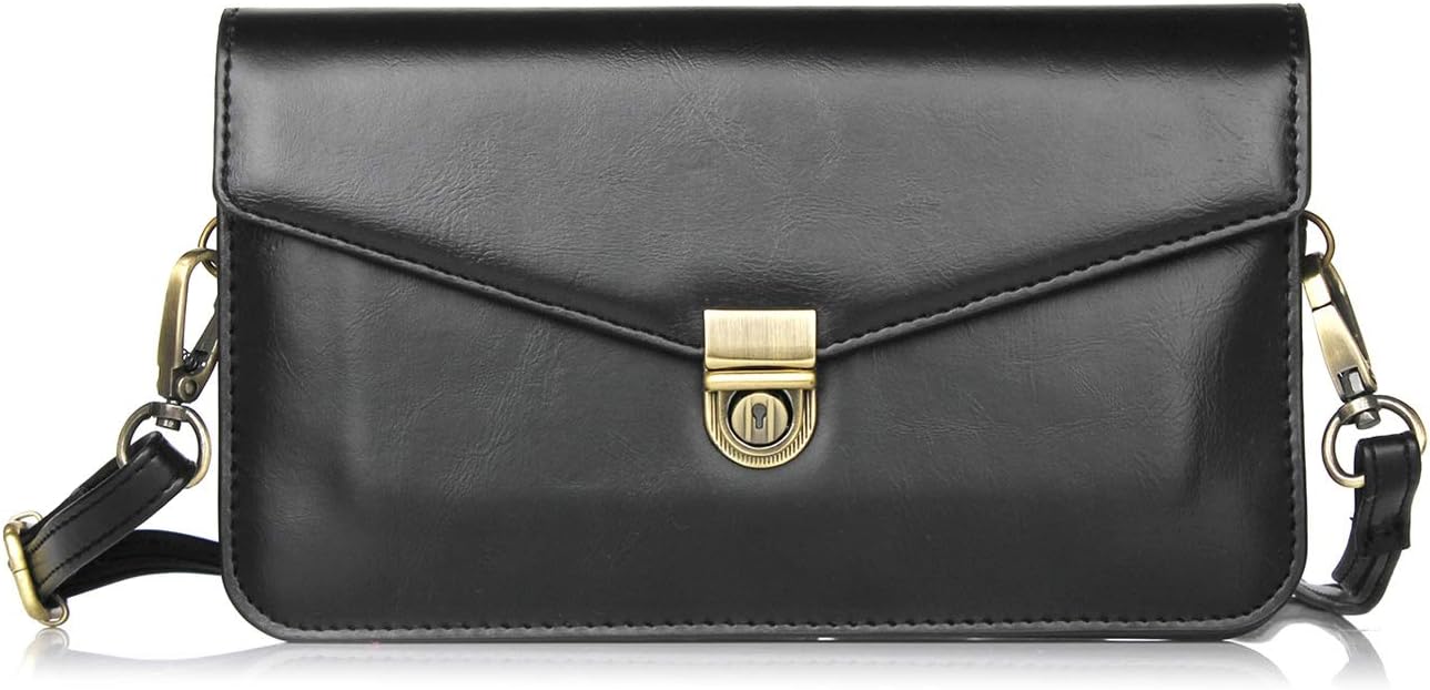 SZCINSEN Leather Small Crossbody Cell Phone Purse Wallet Bag with Shoulder Strap for iPhone 6 7 8 Plus Xs Xs Max, for Samsung Galaxy S10 S7 Edge S9 S10 Plus Note 9 (Color : Black)