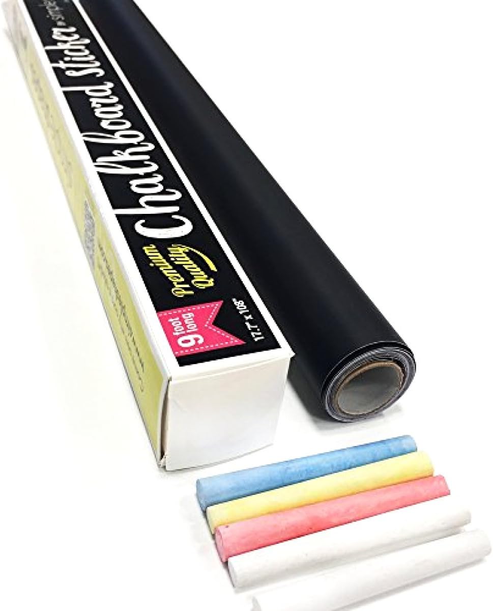 Chalkboard Contact Paper 9 Foot roll (108 inches) + (5) Color Chalk Included - by Simple Shapes : Office Products