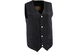 Milwaukee Leather DM1310 Men's Black Classic Denim Western Style Cowboy Biker Vest w/Snap Button Closure