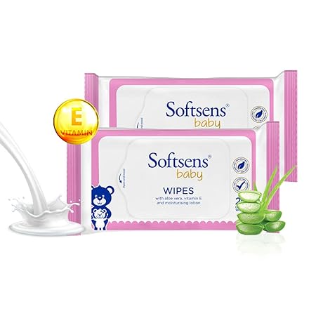 Softsens Baby Skin Care Wipes with Aloe Vera & Moisturising Lotion, 20 Pcs x 2 Pack