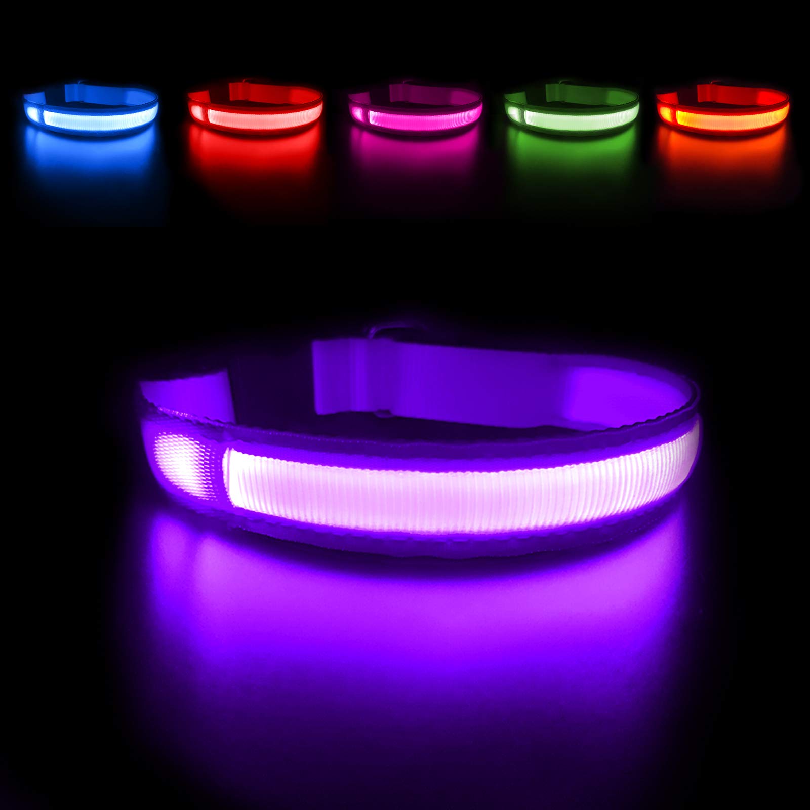 Photo 1 of MASBRILL LED Dog Collar - Rechargeable Glow Flashing Purple, Waterproof - 4 Colors, 3 Sizes for Small to Large Dogs (L: 23.62")