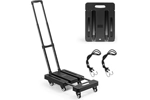 Skcoipsra Folding Hand Truck, 500lbs Capacity Heavy Duty Utility Cart with 6 Wheels & 2 Elastic Ropes, Foldable Platform Dolly Cart for Moving, Trolley Cart for Travel, Shopping, Office