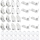 UNICRAFTALE 60pcs Clip-on Earring Findings DIY Earring Clip 304 Stainless Steel Clip-on Earring Converter Flat Round Tray Non-Pierced Earrings with Silicone Earring Pads for DIY Earring Making