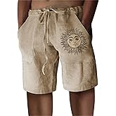 Puimentiua Casual Mens Linen Shorts Lightweight Elastic Waist Summer Beach Shorts