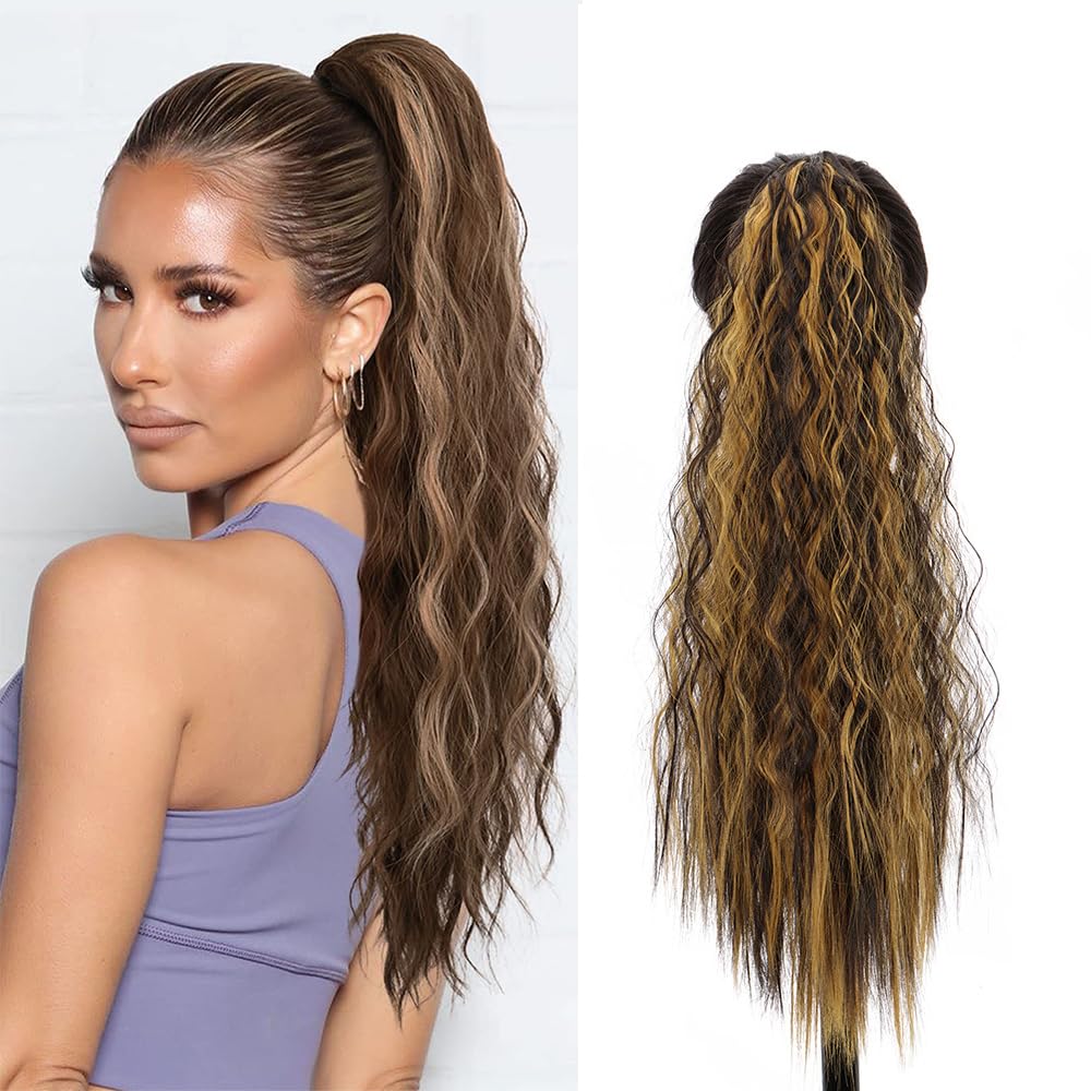 Photo 1 of XUENMB Curly Ponytail Extension for Women 21 Inch Long Drawstring Kinky Curly Wigs Daily Black Natual Wavy Clip in Ponytail Hairpieces (mix)