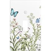 Flower Butterfly Single Toggle Light Switch Plates Outlet Covers Decorative Electrical Wall Plate Receptacle Switchplate Decorate Plug Cover For Bathroom Kitchen 4.5 * 2.76 Inch
