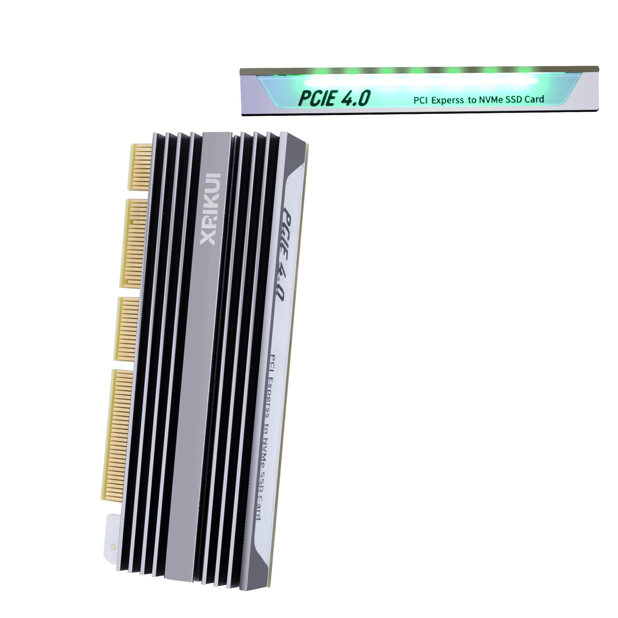 Photo 1 of XRIKUI NVME M.2(M Key) SSD to PCIe X4/X8/X16 Expansion Card with RGB Light Aluminum Heat Sink SSD Apdapter