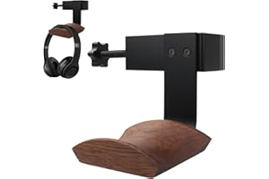 Miruchertter Headphone Holder Walnut Wood & Solid Metal Headset Hanger Stand for Desk Adjustable Design Ideal Headphone Stand