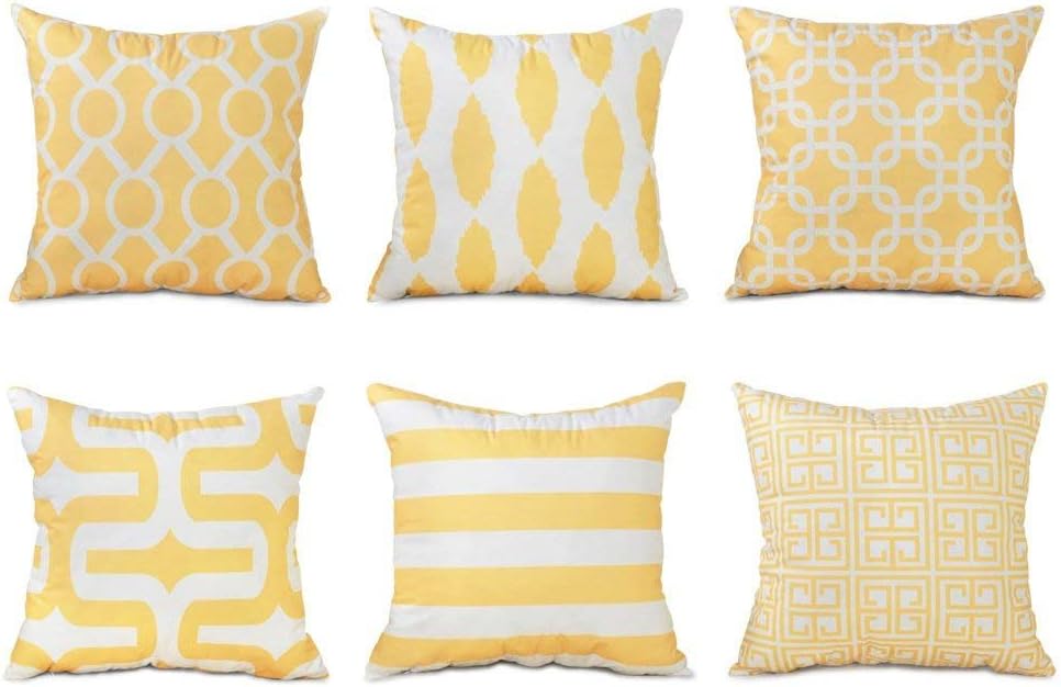 Topfinel Yellow Cushion Cover Microfiber Decorative Square Throw Pillow Cases for Sofa Bedroom 20 x 20 Inch, with Invisible Zipper 50cm x 50cm, Set of 6