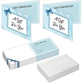 50 Sets Gift Certificates for Business, Blank Gift Cards Certificates with Envelopes,Gifts for Salon Restaurants Spa Marriage Birthday Client Vouchers 11.8 x 3.9 Inch - Blue Bow