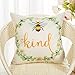 Fahrendom Girl Nursery Bee Kind Daisy Wreath Inspirational Quote Cotton Linen Home Decorative Throw Pillow Case Cushion Cover with Words for Sofa Couch 18 x 18 in