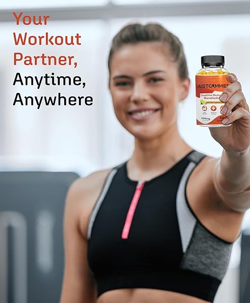 JUSTGUMMIES CREATINE MONOHYDRATE GUMMIES 3000 MG PER SERVING | CREATINE INFUSED GUMMIES TO INCREASE STRENGTH AND BUILD MUSCLE, VEGAN, LEMON FLAVOR, 60 COUNT