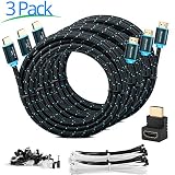Maximm High-Speed HDMI 2.0 4K Nylon Braided Cable, 15 Feet, 3-Pack (Includes Cable Clips, Ties and Right Angle Adapter)