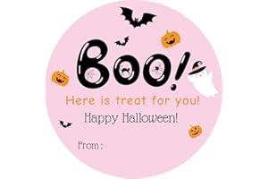 Alynta Happy Halloween Stickers - 2 Inch 60PCS Halloween Thank You Stickers Boo Sticker Self-Adhesive Name Tags Sticker for Goodie Bags Envelope Seals Party Decorations (Pink)