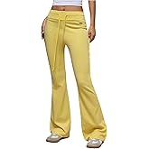 Verdusa Women's Drawstring Waist Flared Pants Bell Bottoms Casual Thermal Skinny Trousers