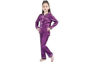 DF-deals Girls Boys Kids Silk Satin Pajamas Set Button-Down Clothes Long Sleeve Loungewear Sleepwear PJS