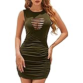 DRESSQUEEN Women 2026 Sexy Summer Bodycon Ruched Party Club Mini Dress Sleeveless Cutout Tight Date Night Tank Short Dresses