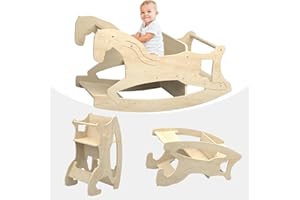 QIFEILA Wooden Rocking Horse for Toddlers, 2 In 1 Montessori Baby Rocking Horse, Weaning Table and Chair for Parlor and Kitchen, Baby Montessori Furniture Rocking Toys, Montessori Rocking Toys for Toddlers
