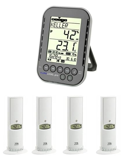 Kirchenorgel-Überwachungsset Klimalogg Pro Plus 30.3039.10.Plus anthrazit incl. 4 Stück Temperatur Luftfeuchtesender 30.3180