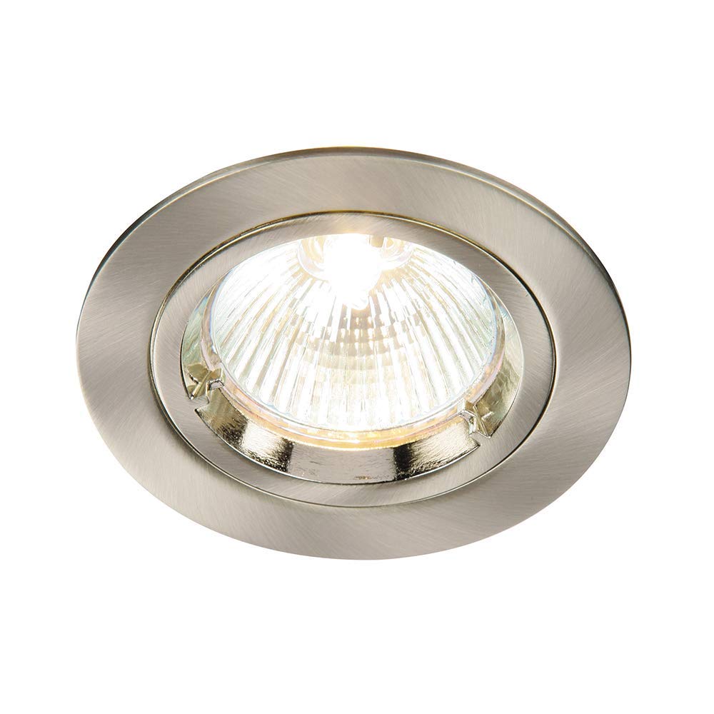 Saxby Cast Modern Recessed 50W Fixed Twist & Lock Mains 240V LED Compatible GU10 IP20 Rated Satin Nickel Ceiling Spot Downlight for Kitchen Bedroom Lounge etc.