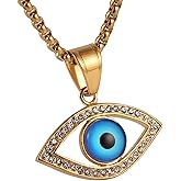 HZMAN 18k Gold Plated Iced Out Eye of Horus Egypt Protection Pendant Stainless steel Necklace